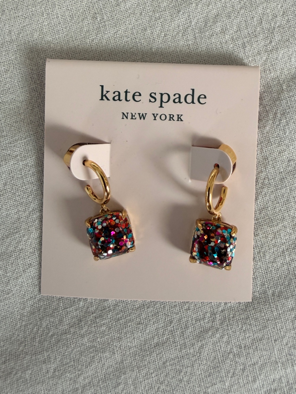 kate spade Gold Hoop Earrings with Multicolor Glitter Square Drops